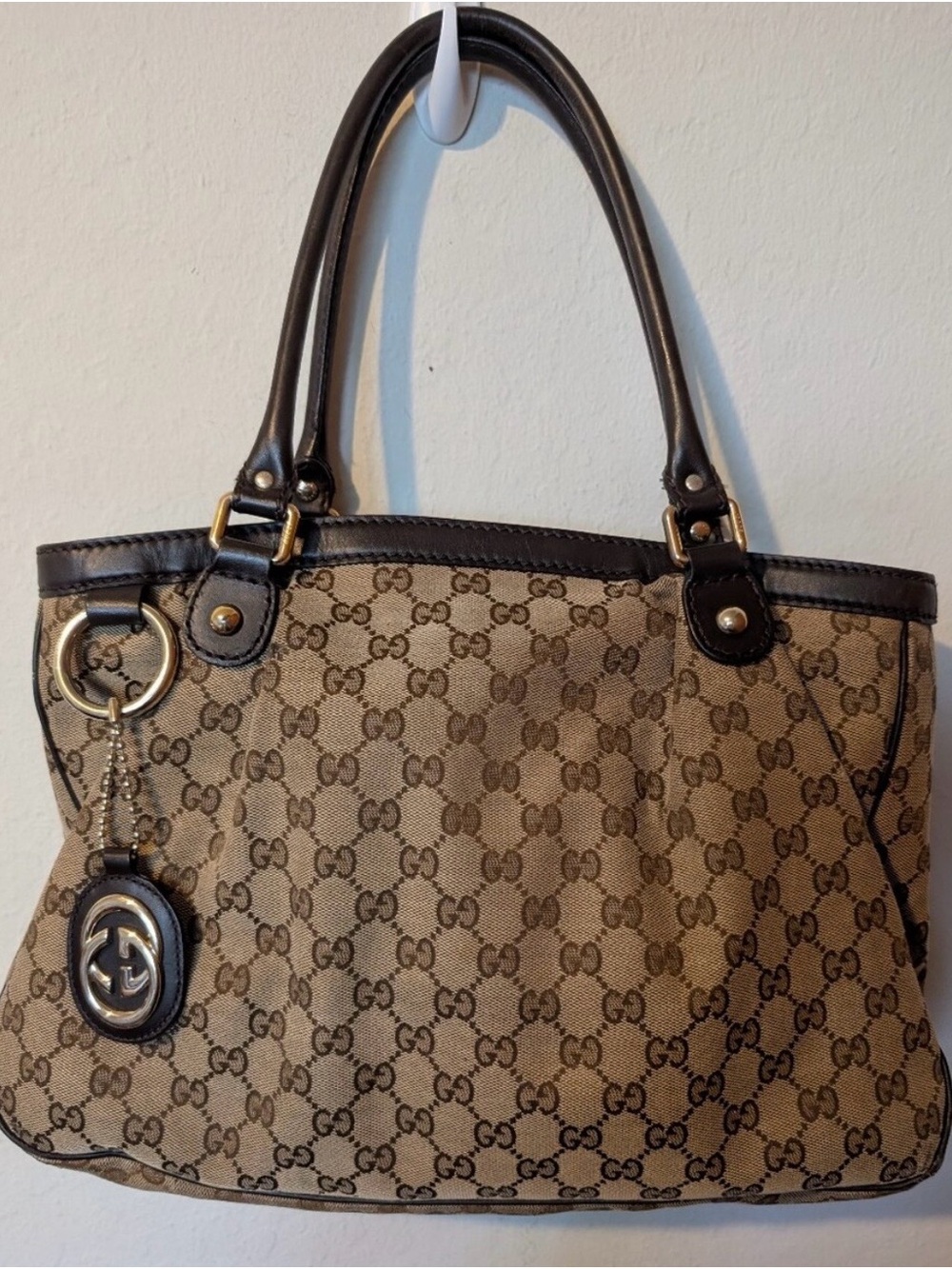 Gucci Sukey Shoulder bag GG Monogram Canvas Tote with Dark Brown Trim